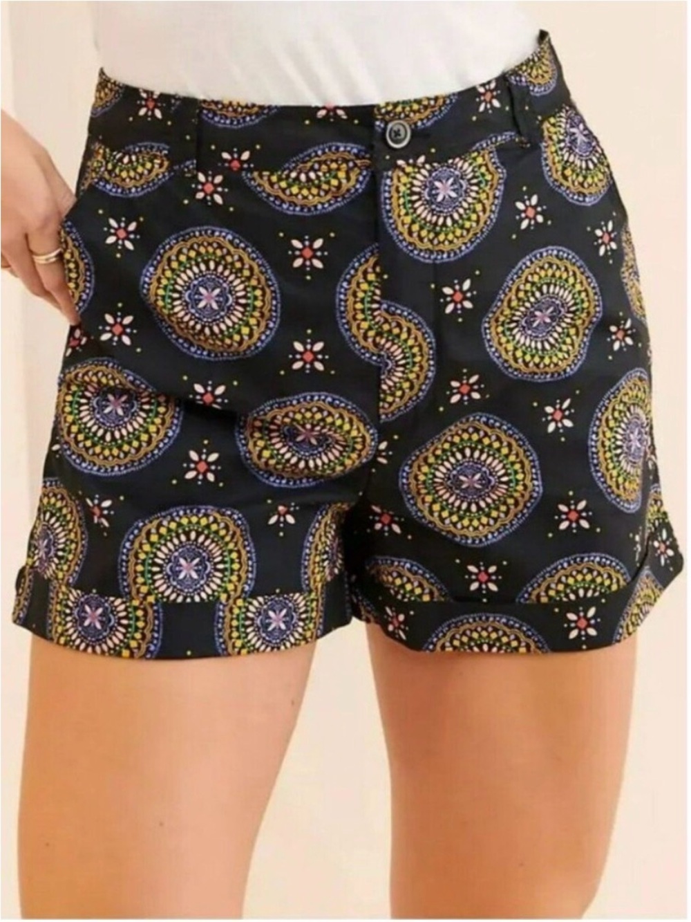 Anthropologie Black Multicolor Medallion Print Shorts